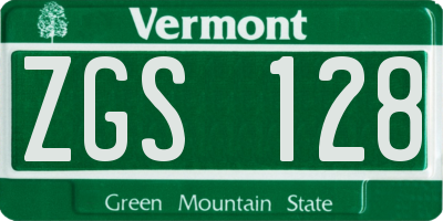 VT license plate ZGS128