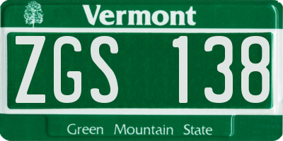 VT license plate ZGS138