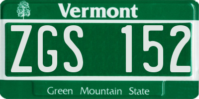 VT license plate ZGS152