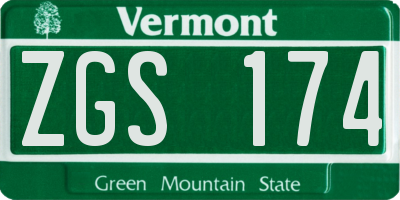 VT license plate ZGS174