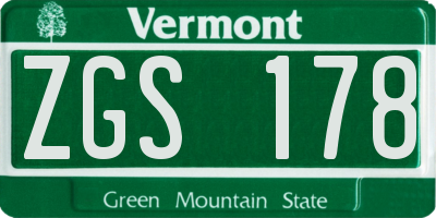 VT license plate ZGS178
