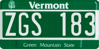 VT license plate ZGS183