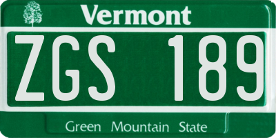 VT license plate ZGS189