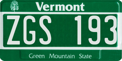 VT license plate ZGS193