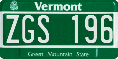 VT license plate ZGS196