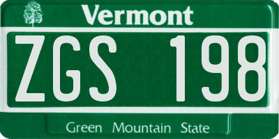 VT license plate ZGS198