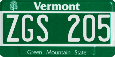 VT license plate ZGS205