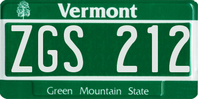 VT license plate ZGS212