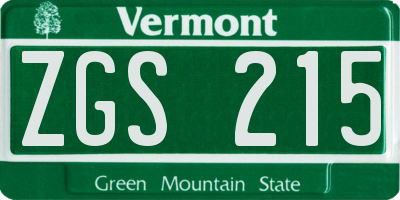 VT license plate ZGS215