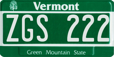 VT license plate ZGS222