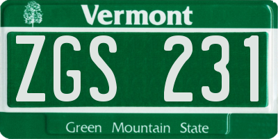 VT license plate ZGS231