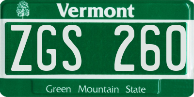 VT license plate ZGS260
