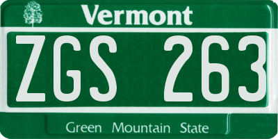 VT license plate ZGS263