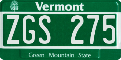 VT license plate ZGS275