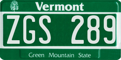 VT license plate ZGS289