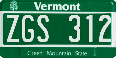 VT license plate ZGS312