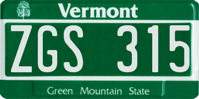 VT license plate ZGS315