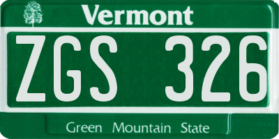 VT license plate ZGS326