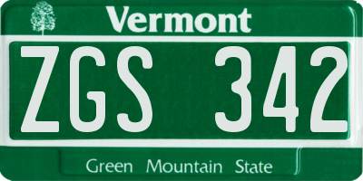 VT license plate ZGS342