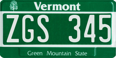VT license plate ZGS345