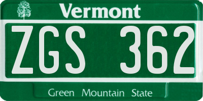 VT license plate ZGS362