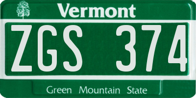 VT license plate ZGS374