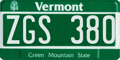 VT license plate ZGS380