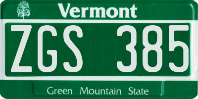 VT license plate ZGS385