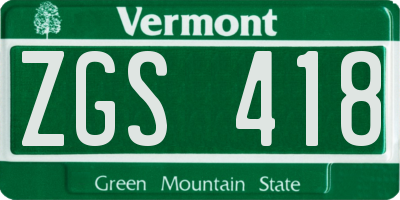 VT license plate ZGS418