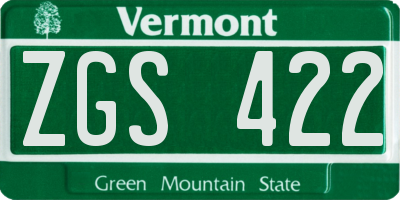 VT license plate ZGS422