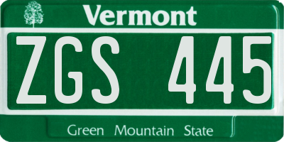VT license plate ZGS445