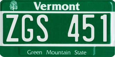 VT license plate ZGS451