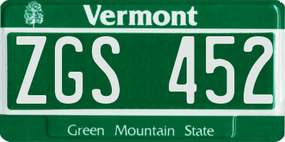 VT license plate ZGS452