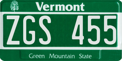 VT license plate ZGS455