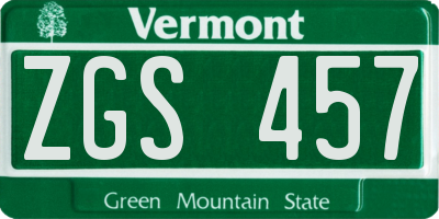 VT license plate ZGS457