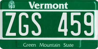 VT license plate ZGS459