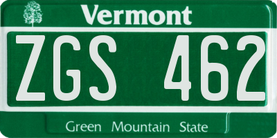 VT license plate ZGS462