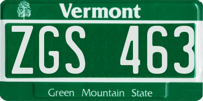 VT license plate ZGS463