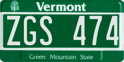VT license plate ZGS474