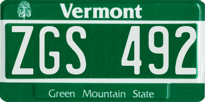 VT license plate ZGS492
