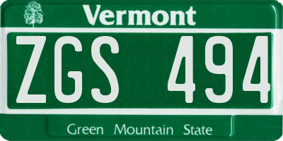VT license plate ZGS494