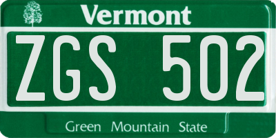 VT license plate ZGS502