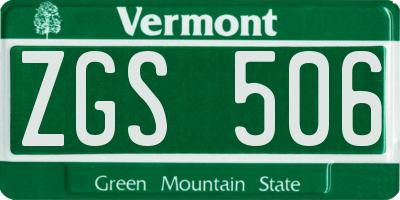 VT license plate ZGS506