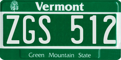 VT license plate ZGS512