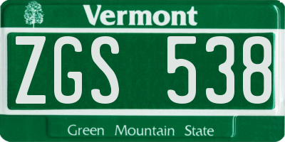 VT license plate ZGS538