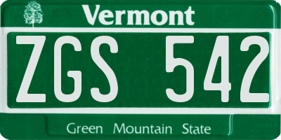 VT license plate ZGS542