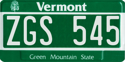 VT license plate ZGS545