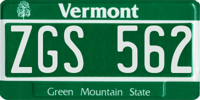 VT license plate ZGS562