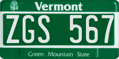 VT license plate ZGS567