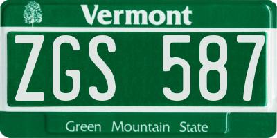 VT license plate ZGS587